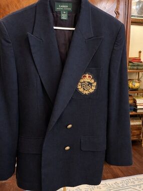 Ralph Lauren Black Double-Breasted Blazer with Gold Crest
